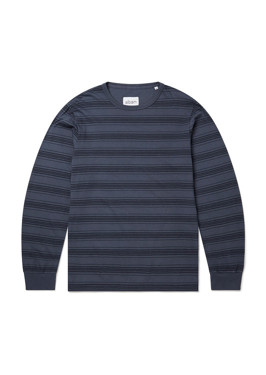 Overdyed Stripe Long Sleeve T-Shirt in Navy